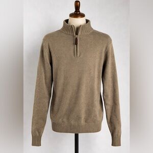 Oscar de la Renta Men’s Quarter Zip Knit Sweater | Leather Pull | Quiet Luxury